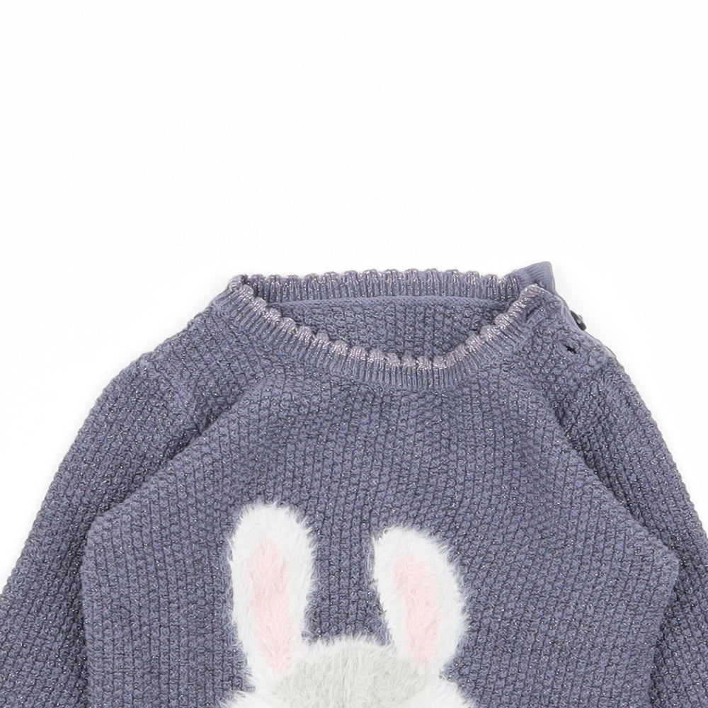 Asda George Girls Blue Animal Print  Pullover Jumper Size 3-6 Months