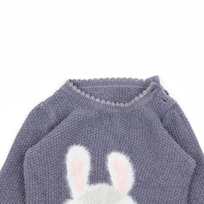 Asda George Girls Blue Animal Print  Pullover Jumper Size 3-6 Months