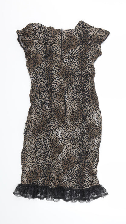 Internacionale Womens Brown Animal Print  A-Line  Size 8