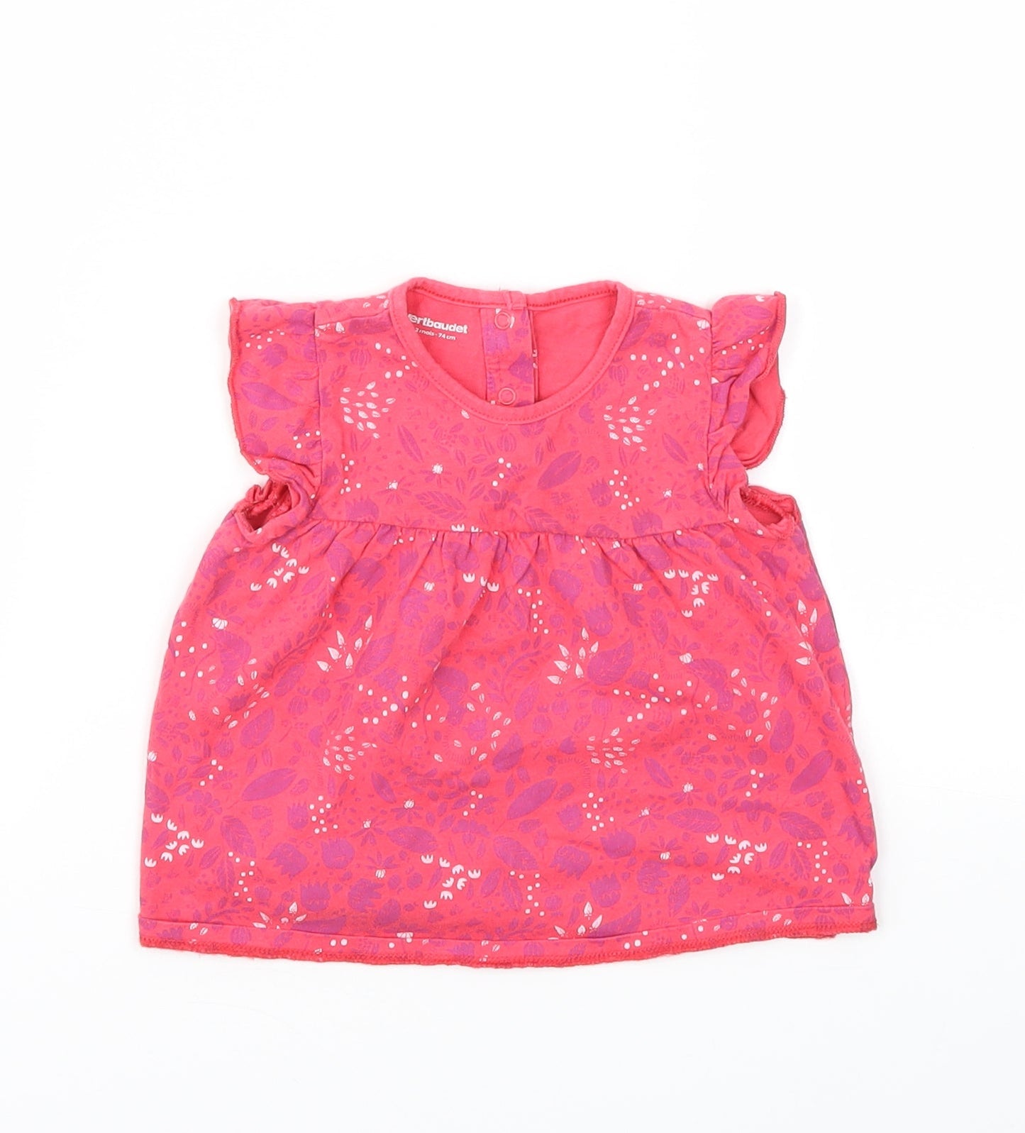 Preworn Girls Red Floral  Basic T-Shirt Size 9-12 Months