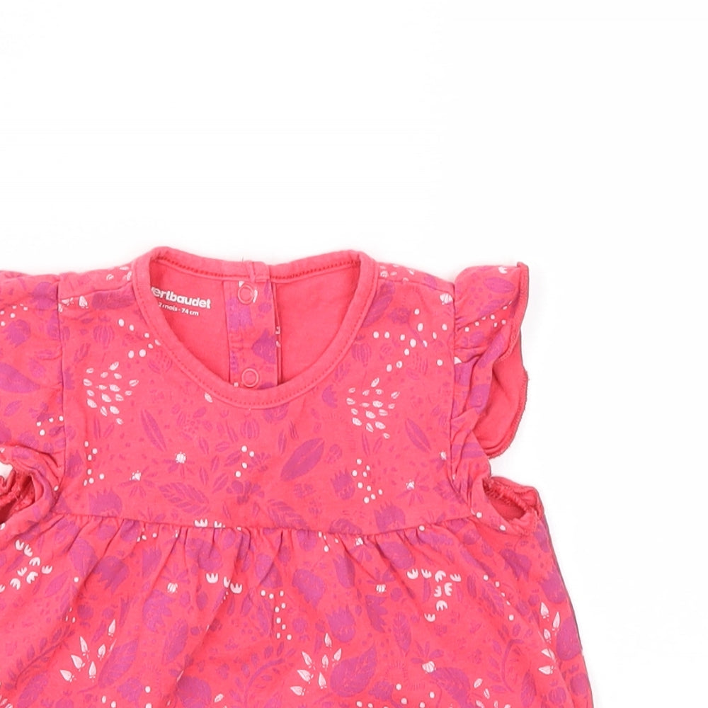 Preworn Girls Red Floral  Basic T-Shirt Size 9-12 Months