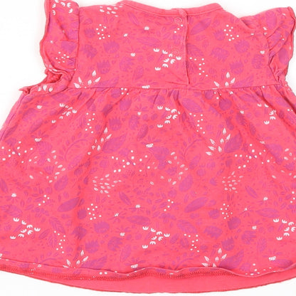 Preworn Girls Red Floral  Basic T-Shirt Size 9-12 Months