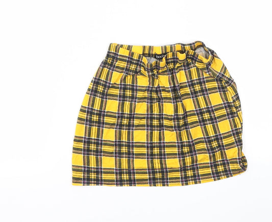 Boohoo Womens Yellow Check  Basic T-Shirt Size 12