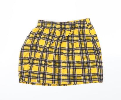 Boohoo Womens Yellow Check  Basic T-Shirt Size 12