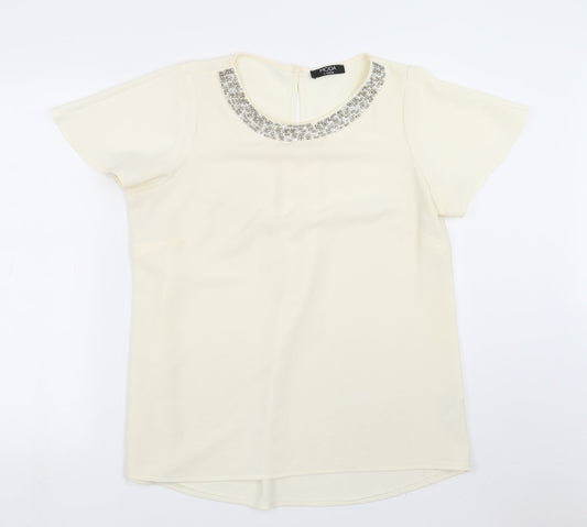 George Womens Ivory   Basic Blouse Size 14  - beaded neck line