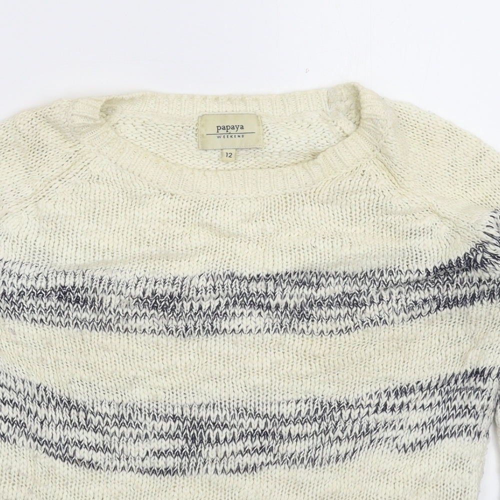 Womens UK Size 12 Papaya White Pullover Jumper
