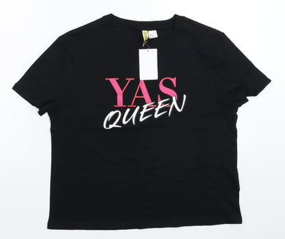 Womens UK Size M Divided Black Cropped T-Shirt