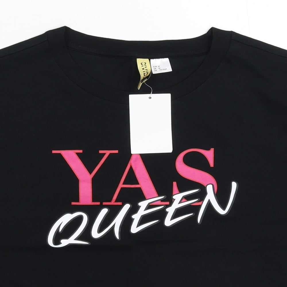 Womens UK Size M Divided Black Cropped T-Shirt