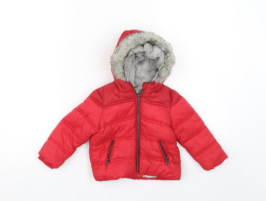 F&F Girls Red   Puffer Jacket Coat Size 9-12 Months