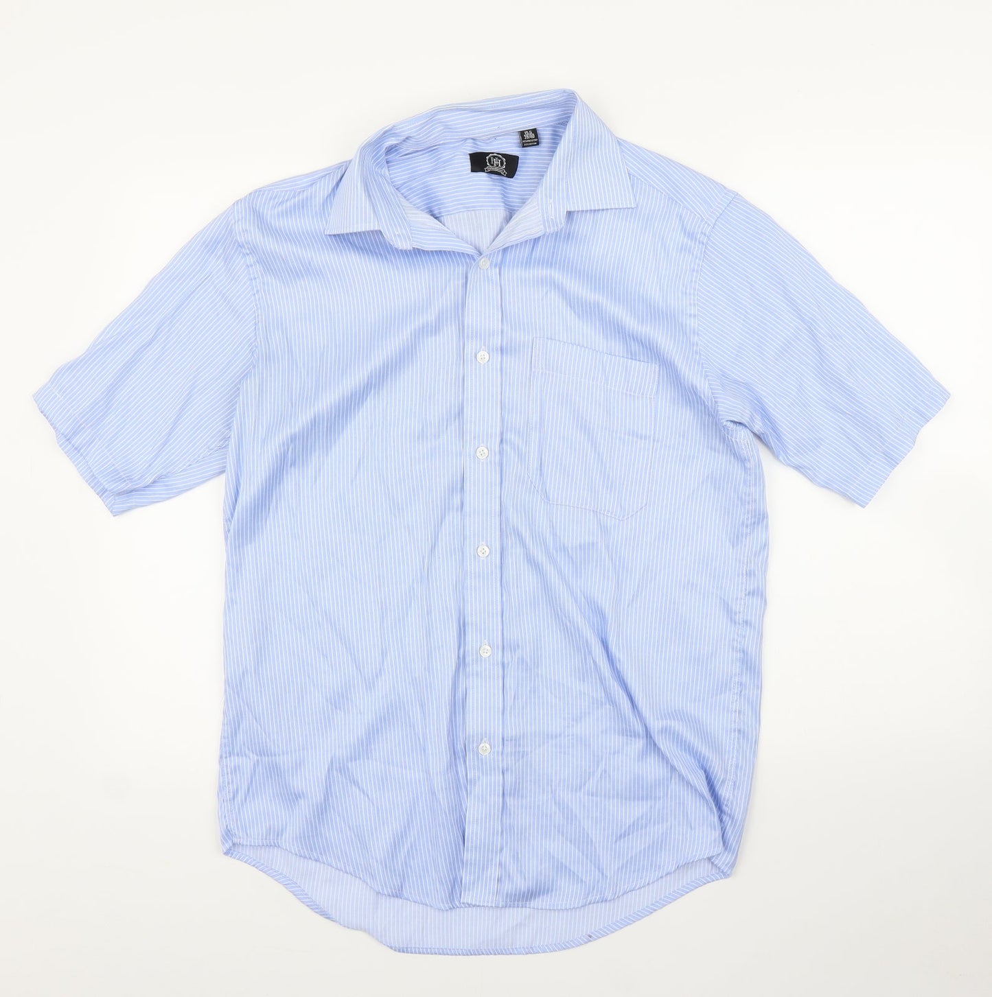 Mens UK Size 15.5 Hudson Harbour Blue  Button-Up Short Sleeve Casual Shirt