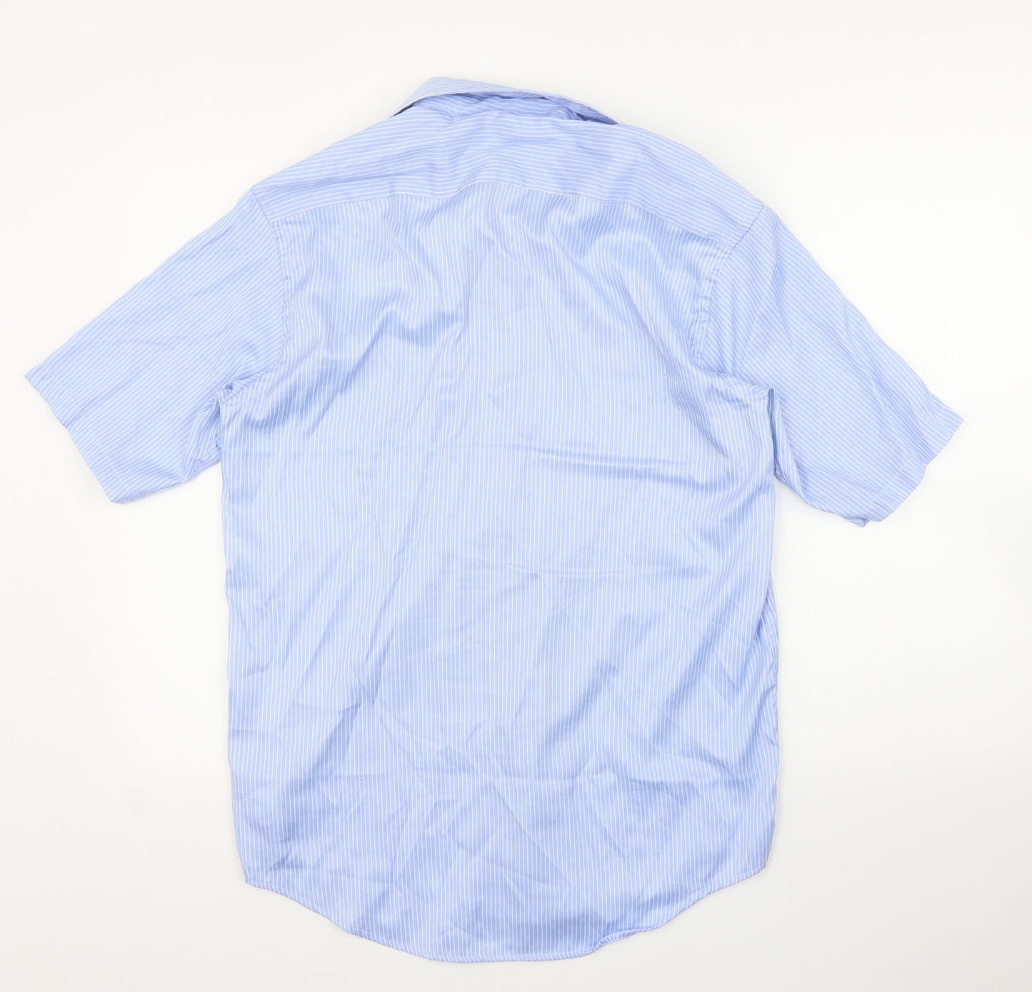 Mens UK Size 15.5 Hudson Harbour Blue  Button-Up Short Sleeve Casual Shirt