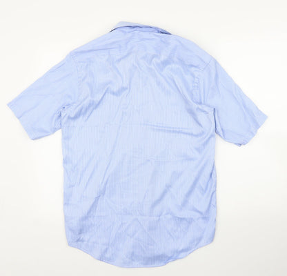 Mens UK Size 15.5 Hudson Harbour Blue  Button-Up Short Sleeve Casual Shirt