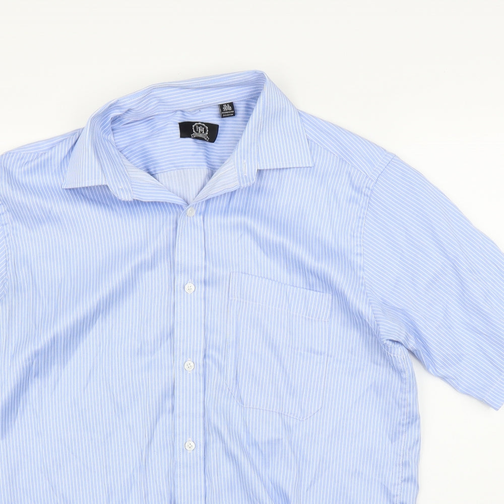 Mens UK Size 15.5 Hudson Harbour Blue  Button-Up Short Sleeve Casual Shirt