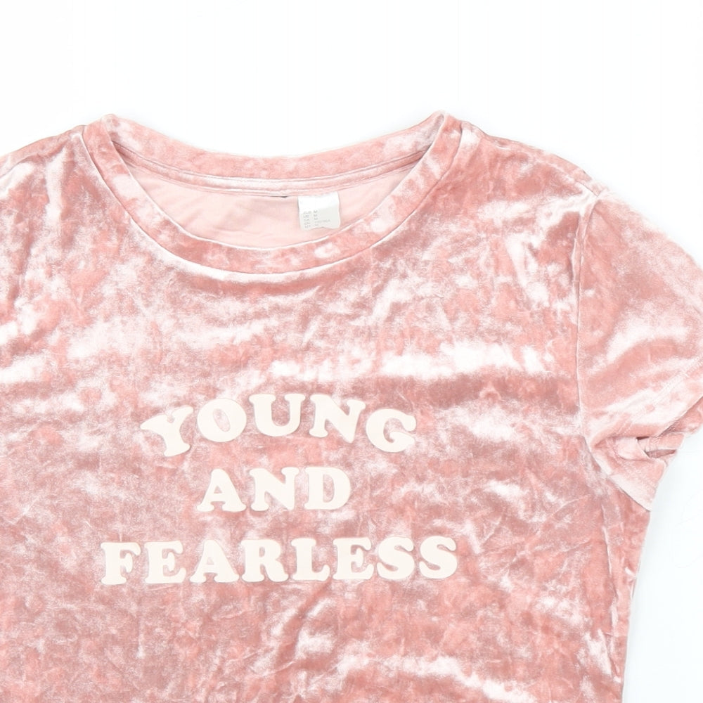 H&M Girls Pink  Velvet Basic T-Shirt Size M