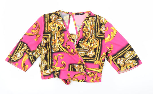 Quiz Womens Pink Floral  Cropped Blouse Size 8