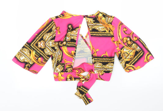 Quiz Womens Pink Floral  Cropped Blouse Size 8
