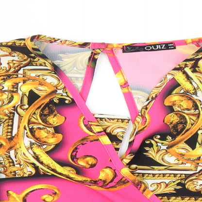 Quiz Womens Pink Floral  Cropped Blouse Size 8