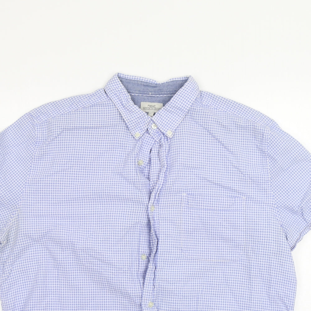 Mens UK Size XL NEXT Blue  Button-Up Short Sleeve Casual Shirt