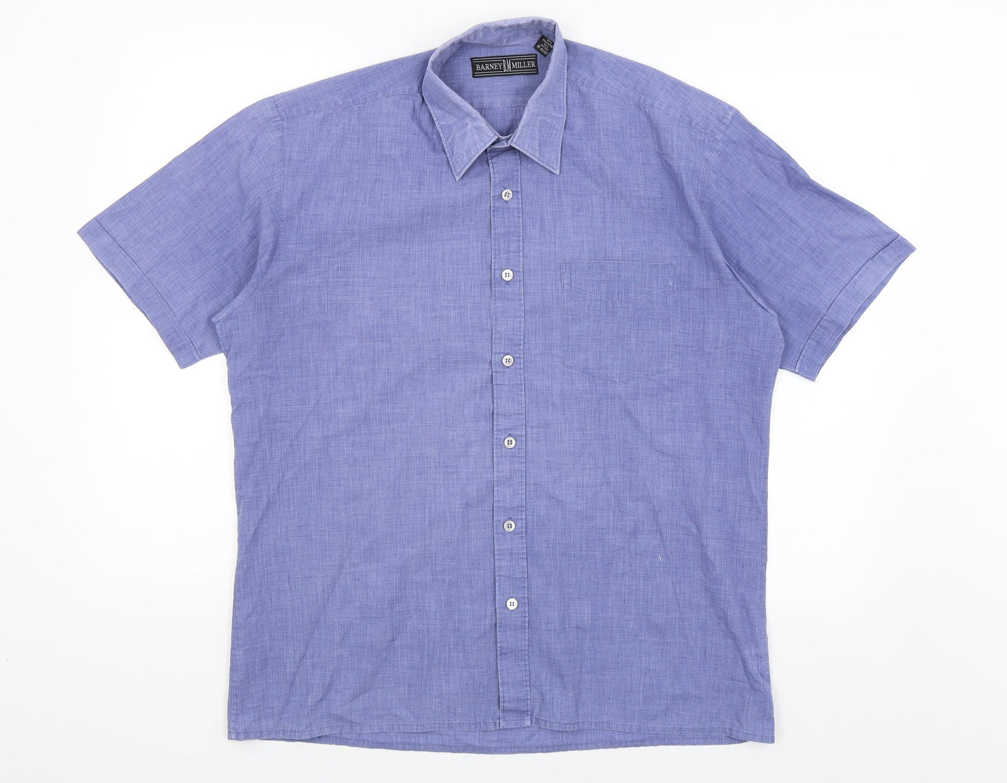 Mens UK Size M Barney Miller Blue  Button-Up Short Sleeve Casual Shirt