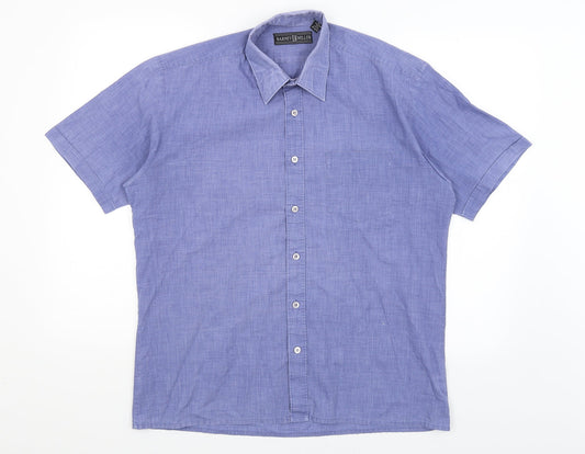 Mens UK Size M Barney Miller Blue  Button-Up Short Sleeve Casual Shirt