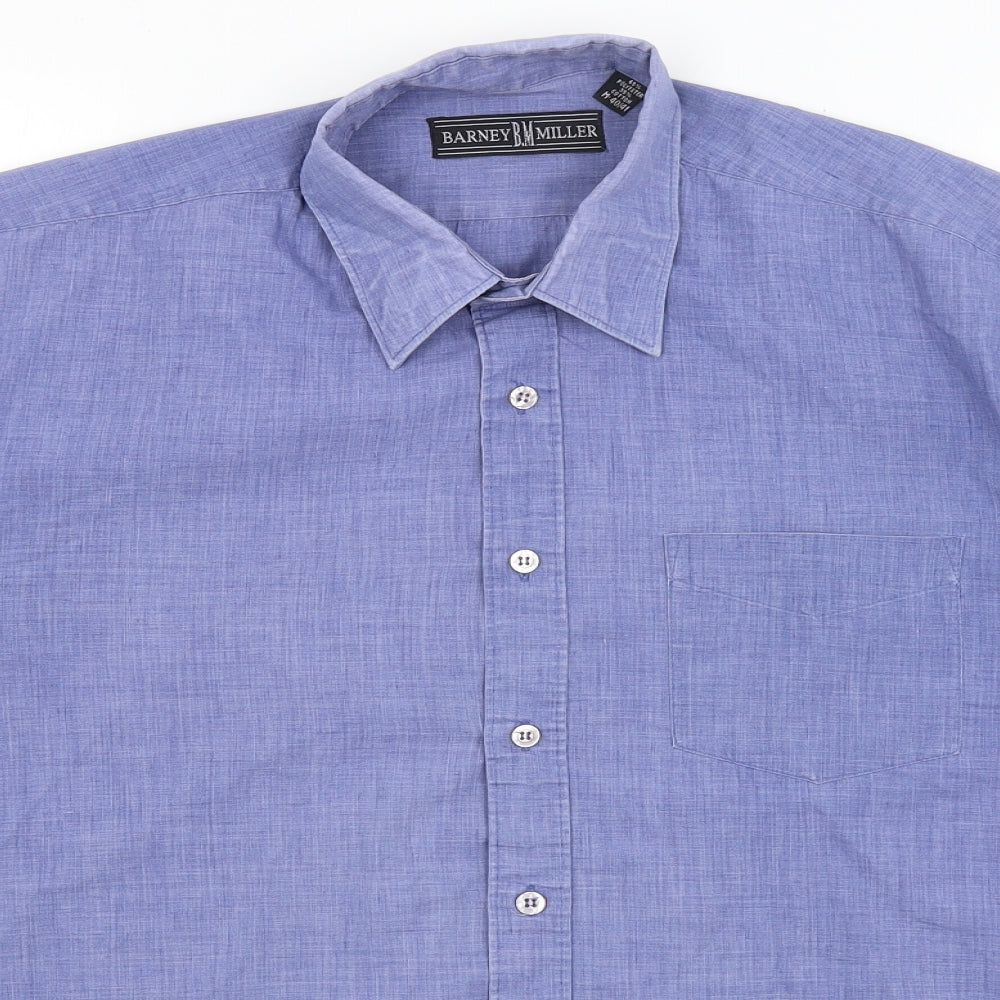 Mens UK Size M Barney Miller Blue  Button-Up Short Sleeve Casual Shirt
