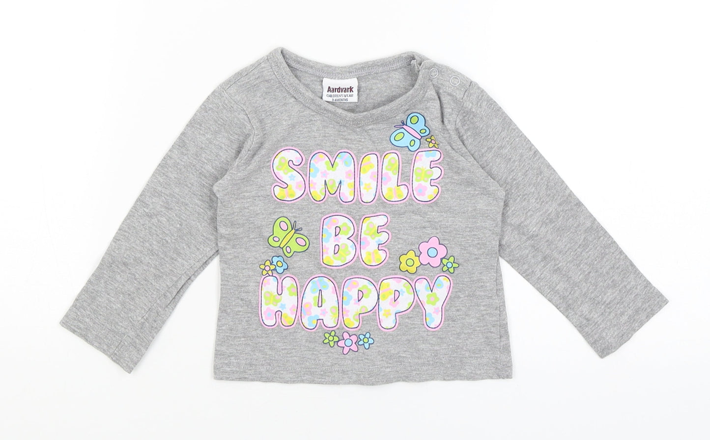 Aardvark Baby Grey   Basic T-Shirt Size 3-6 Months  - Smile Be Happy