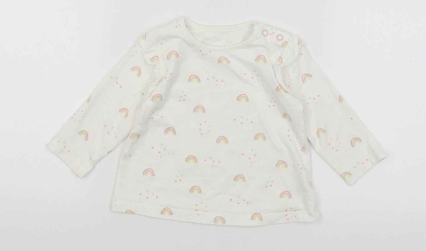 George Baby White   Basic T-Shirt Size 3-6 Months  - Rainbows