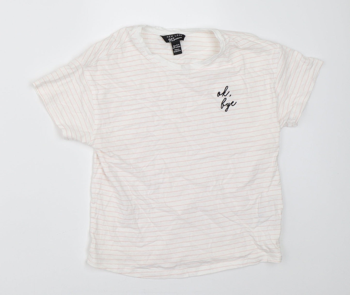 New Look Girls White Striped  Basic T-Shirt Size 10-11 Years
