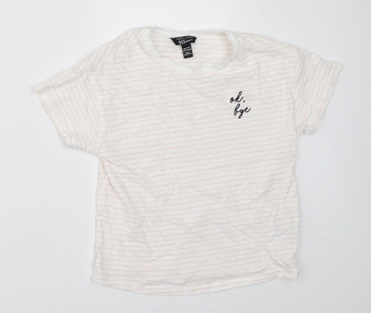 New Look Girls White Striped  Basic T-Shirt Size 10-11 Years