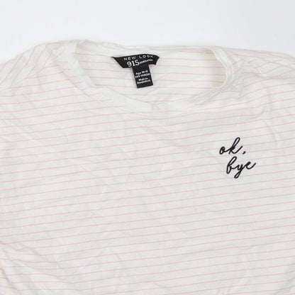 New Look Girls White Striped  Basic T-Shirt Size 10-11 Years