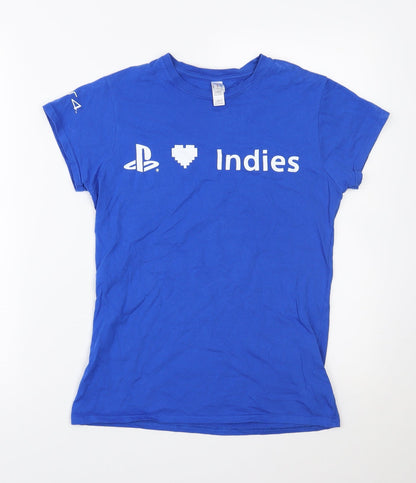Womens UK Size M Gildan Blue Basic T-Shirt