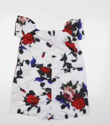 Preworn Womens White Floral  A-Line  Size M