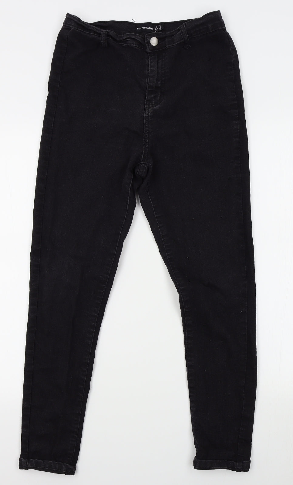 PRETTYLITTLETHING Womens Black   Straight Jeans Size 10 L25 in