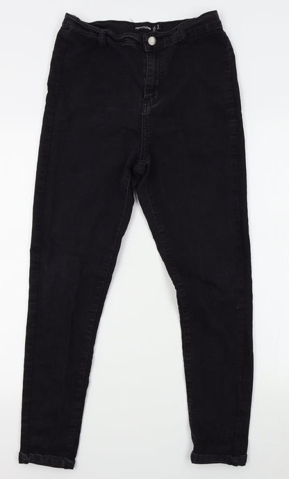 PRETTYLITTLETHING Womens Black   Straight Jeans Size 10 L25 in