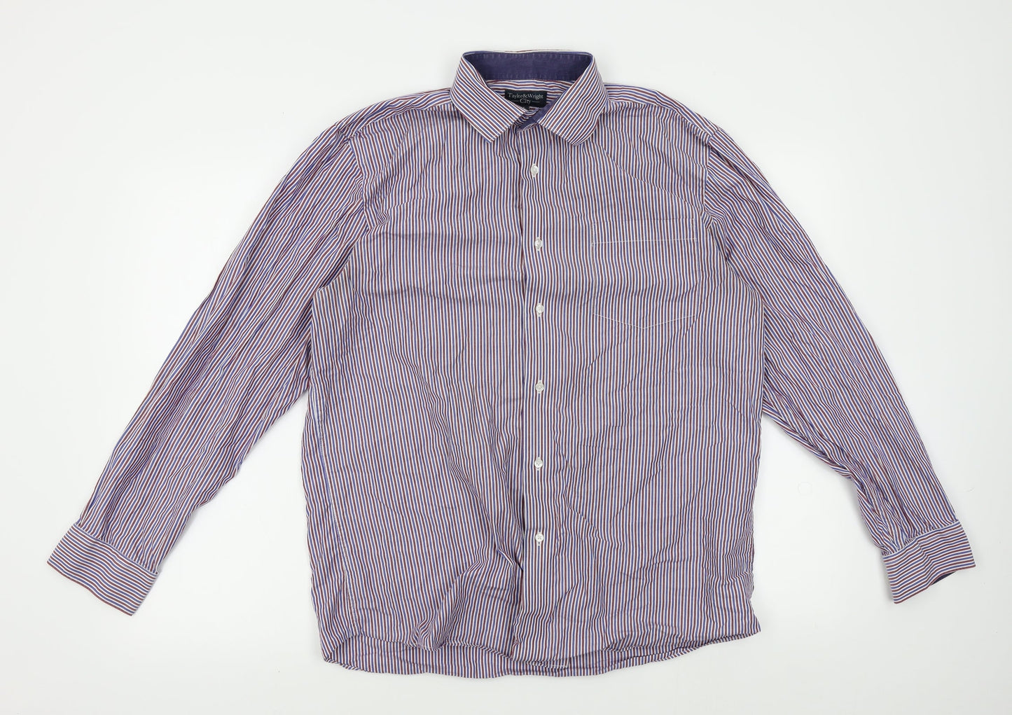 Taylor & Wright Mens Blue Striped   Button-Up Size L