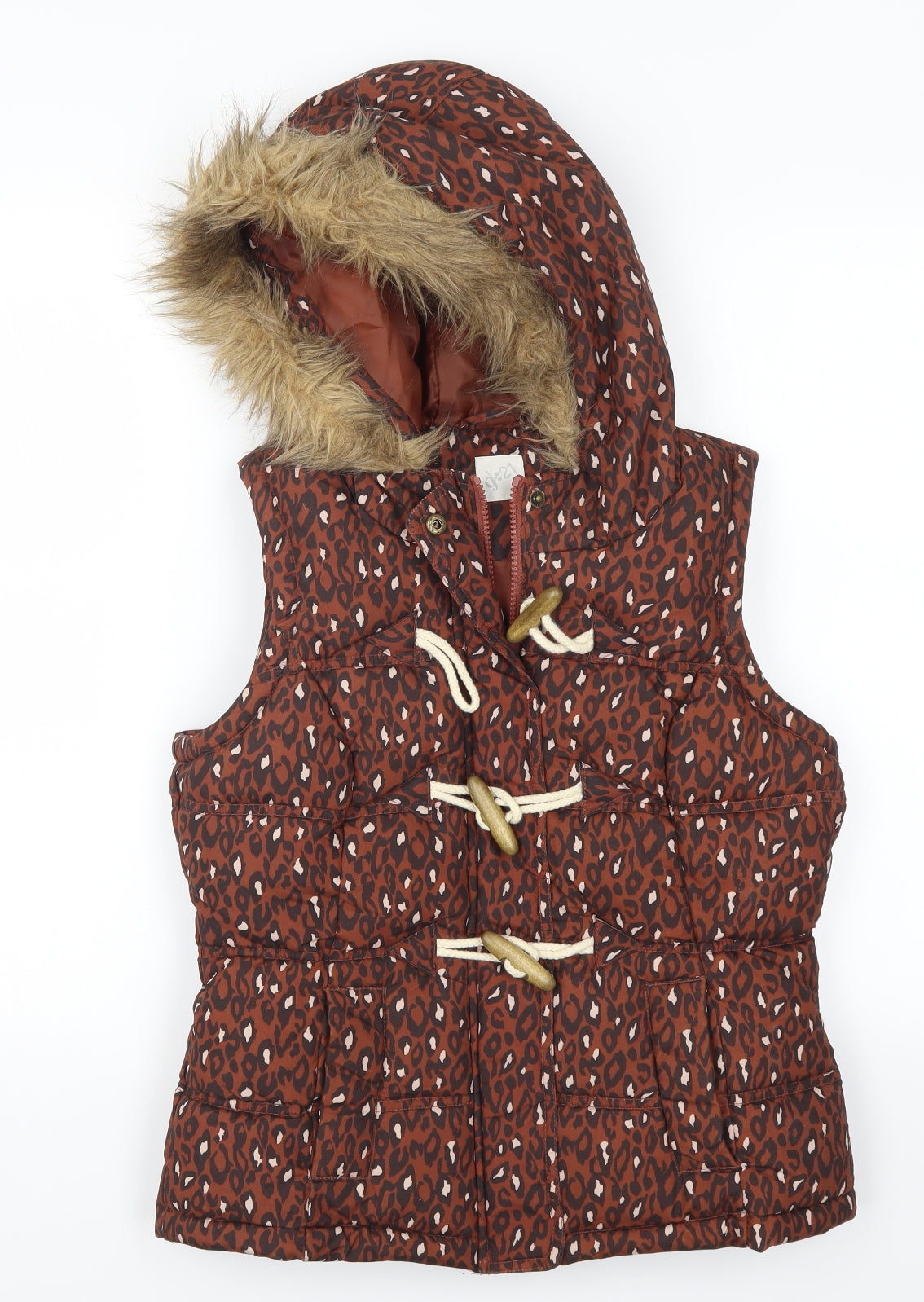 George Womens Brown Animal Print  Gilet Coat Size 8
