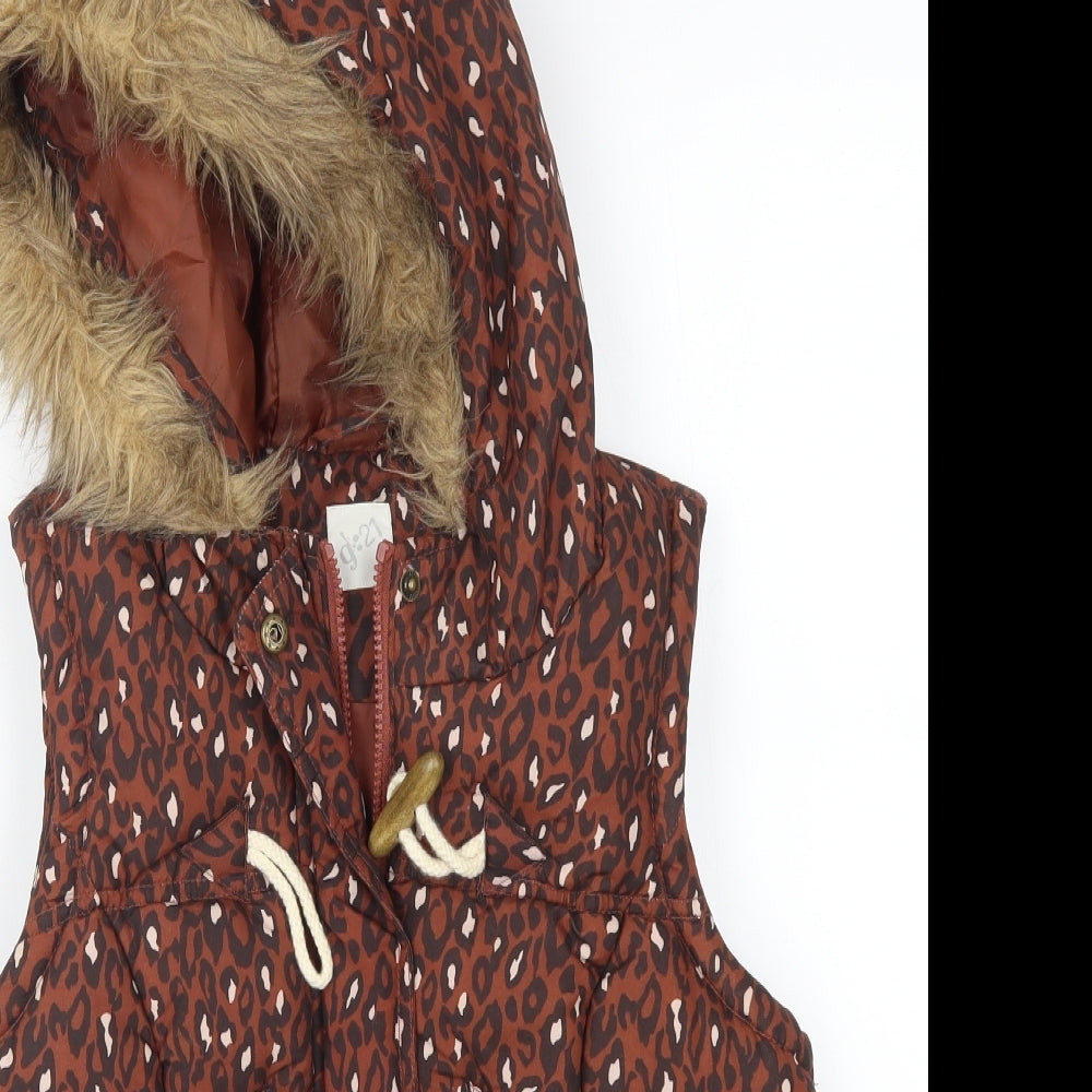George Womens Brown Animal Print  Gilet Coat Size 8