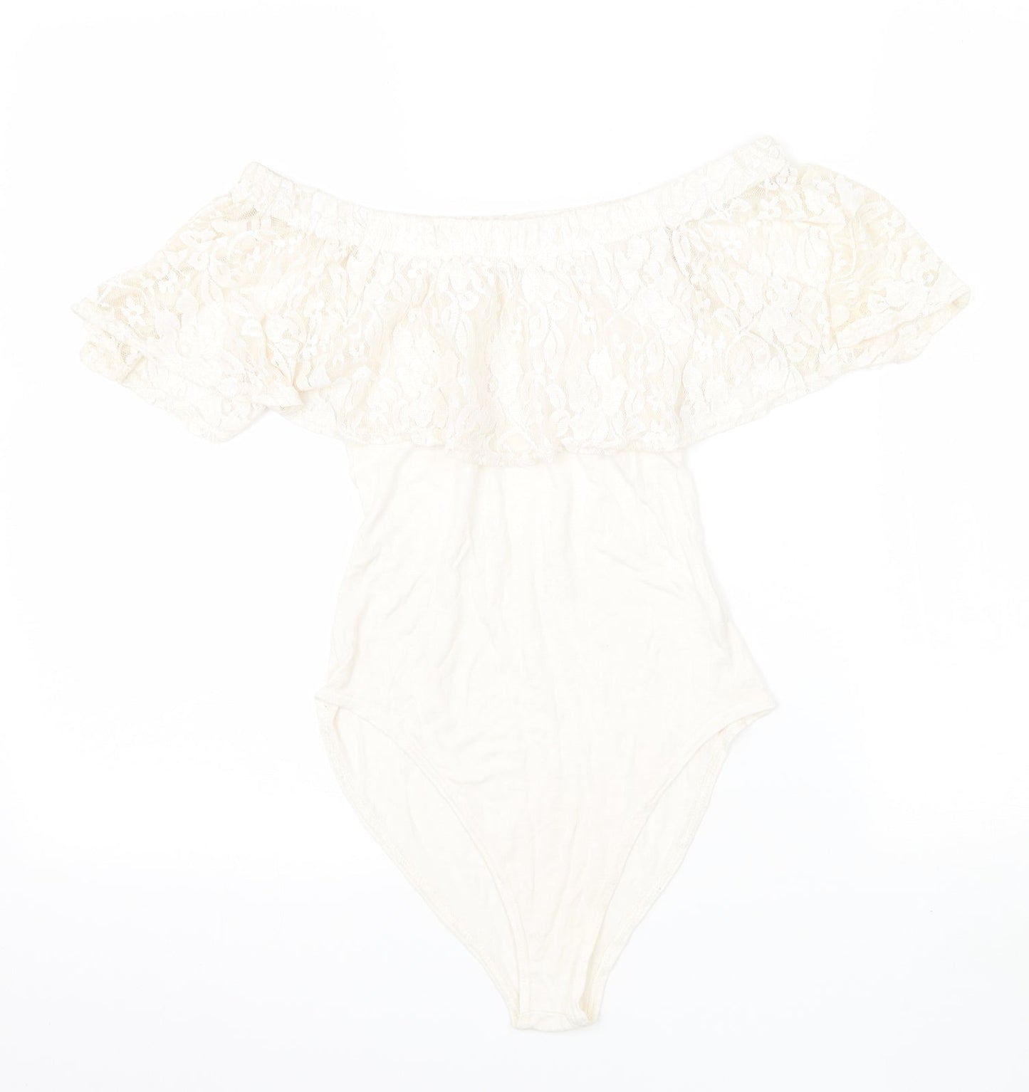 Womens UK Size 6 Preworn One-Piece Ivory Bodysuit