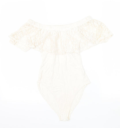 Womens UK Size 6 Preworn One-Piece Ivory Bodysuit