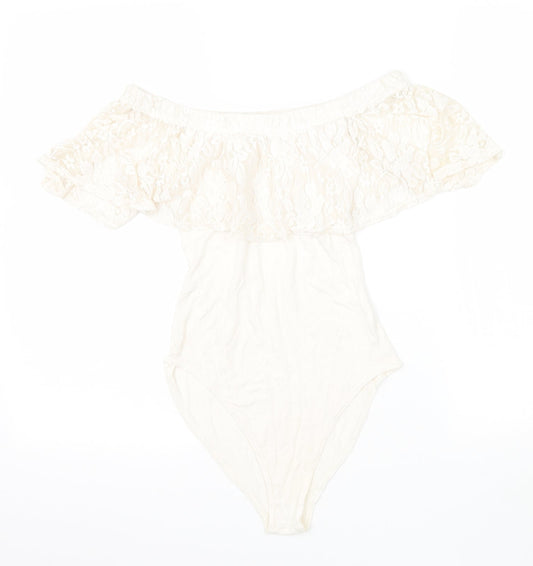 Womens UK Size 6 Preworn One-Piece Ivory Bodysuit