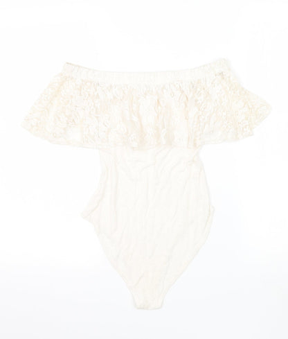 Womens UK Size 6 Preworn One-Piece Ivory Bodysuit