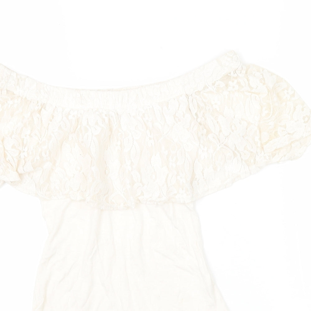 Womens UK Size 6 Preworn One-Piece Ivory Bodysuit