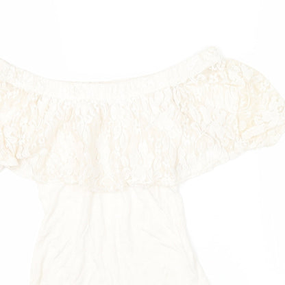 Womens UK Size 6 Preworn One-Piece Ivory Bodysuit