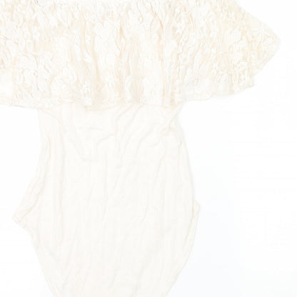 Womens UK Size 6 Preworn One-Piece Ivory Bodysuit