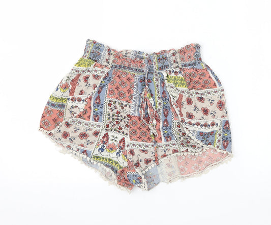 Primark Womens Multicoloured Geometric Jersey Hot Pants Shorts Size 6