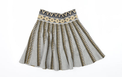 Flammode Girls Grey Geometric Knit Flare Skirt Size M