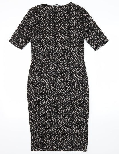 Dorothy Perkins Womens Black Animal Print Jacquard Pencil Dress  Size 6