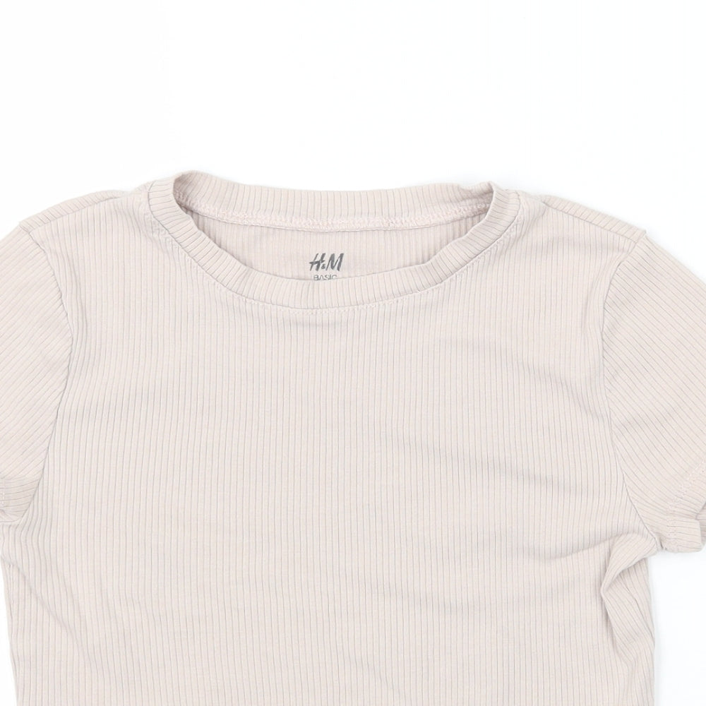 H&M Girls Beige  Jersey Basic T-Shirt Size 9-10 Years