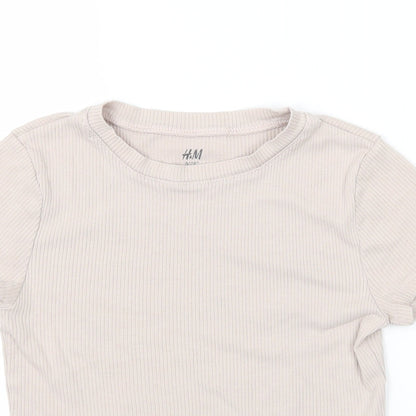 H&M Girls Beige  Jersey Basic T-Shirt Size 9-10 Years