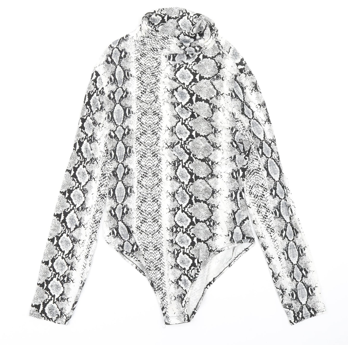 PRETTYLITTLETHING Womens White Animal Print  Bodysuit One-Piece Size 12